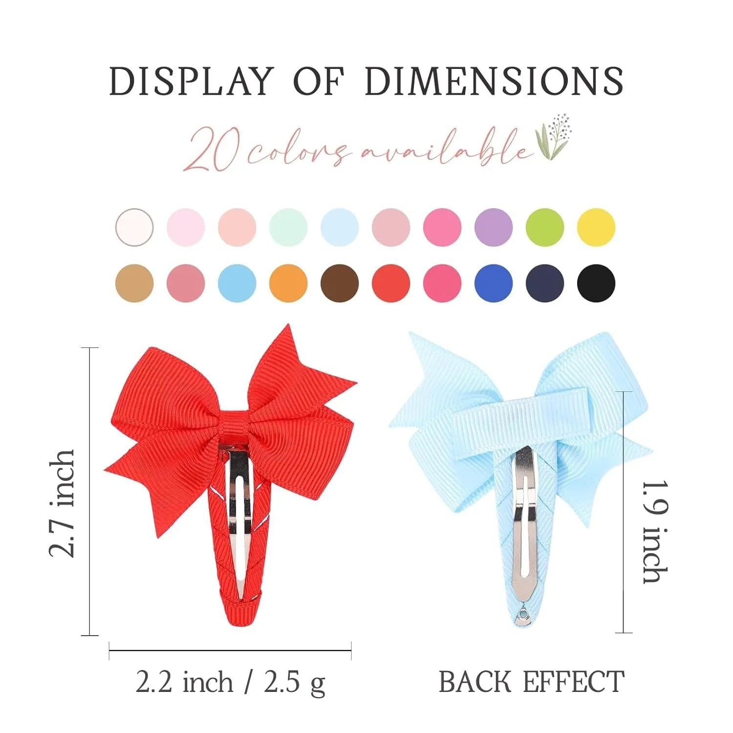 40PCS grosgrain ribbon baby hair bows with fully wrapped snap clips in pinwheel design