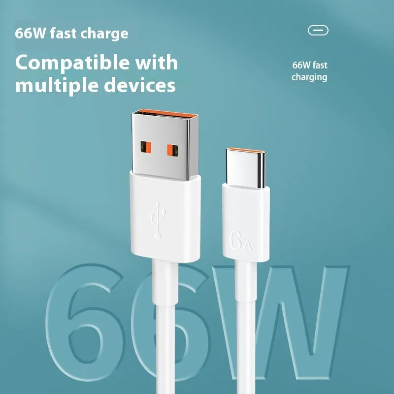 White PVC 6A super fast charge data cable for TYPE-C Micro USB Lightning connectors