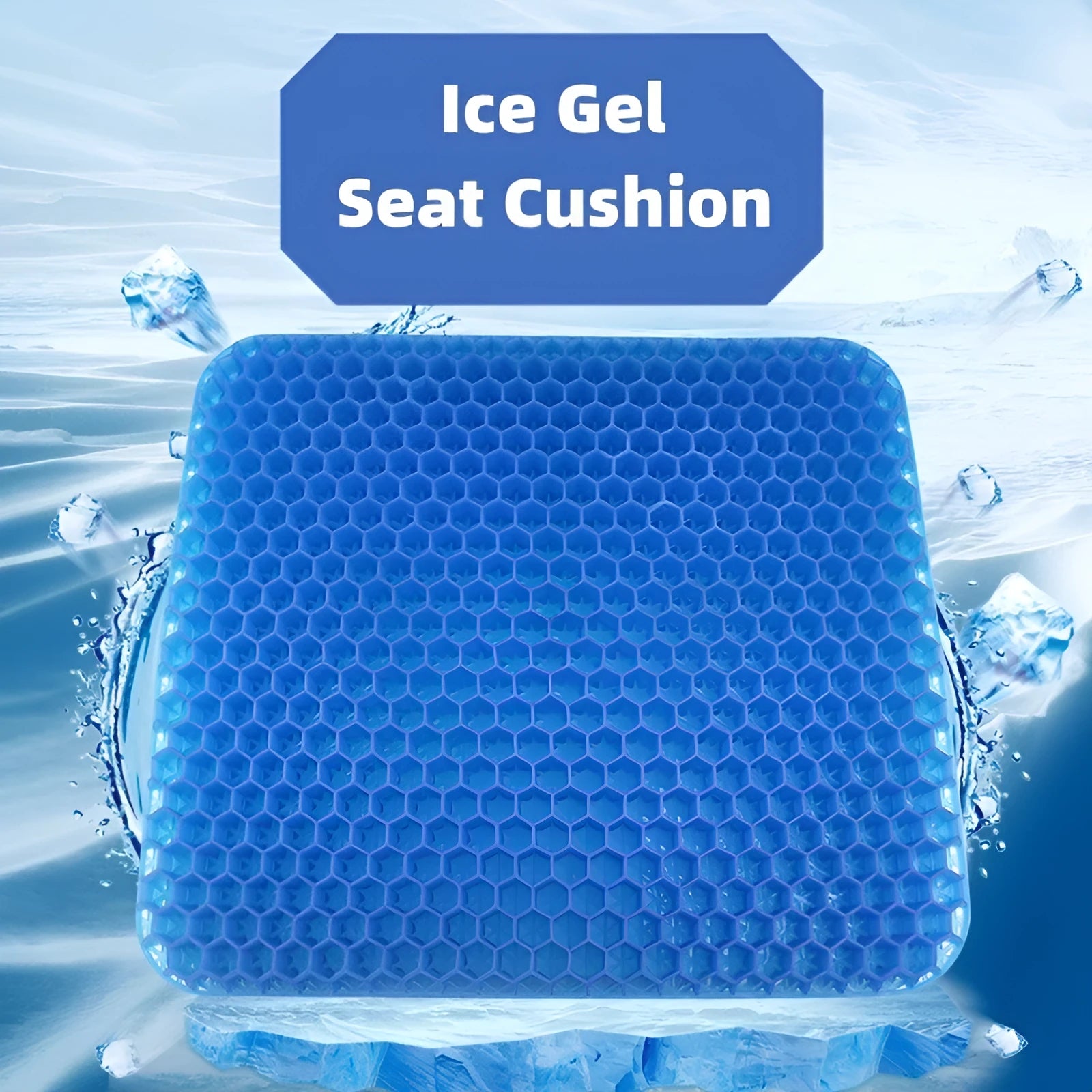 Solid colour gel seat cushion with honeycomb cooling design shown on a chair.