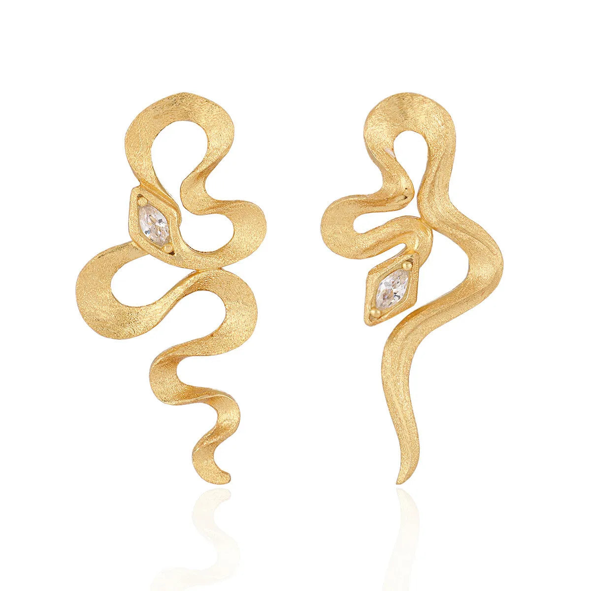 925 silver snake-shaped zircon stud earrings in white gold finish