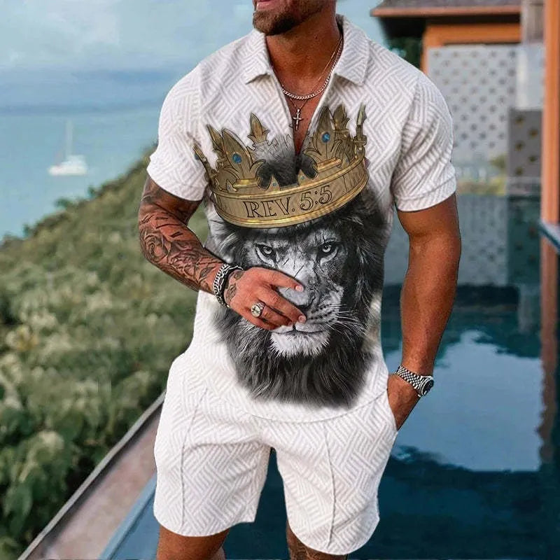 Men's summer mesh tracksuit set with short sleeve zip-up jacket and matching shorts in multiple colours