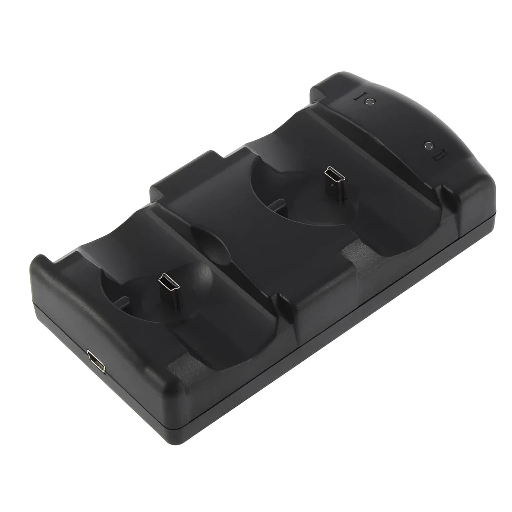 Black PS3 dual controller charging dock with USB connection for wireless charging
