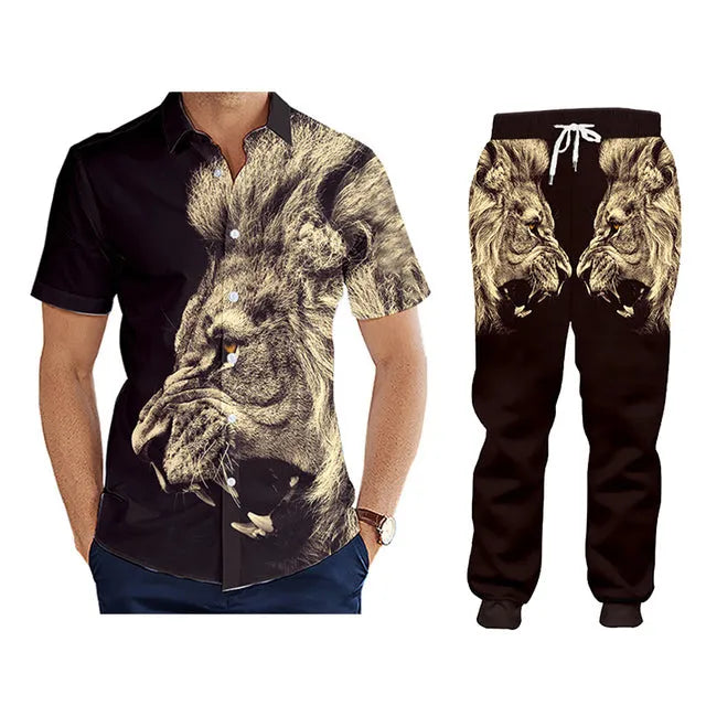 Men's casual tracksuit set with digital print pattern, hoodie and pants in grey