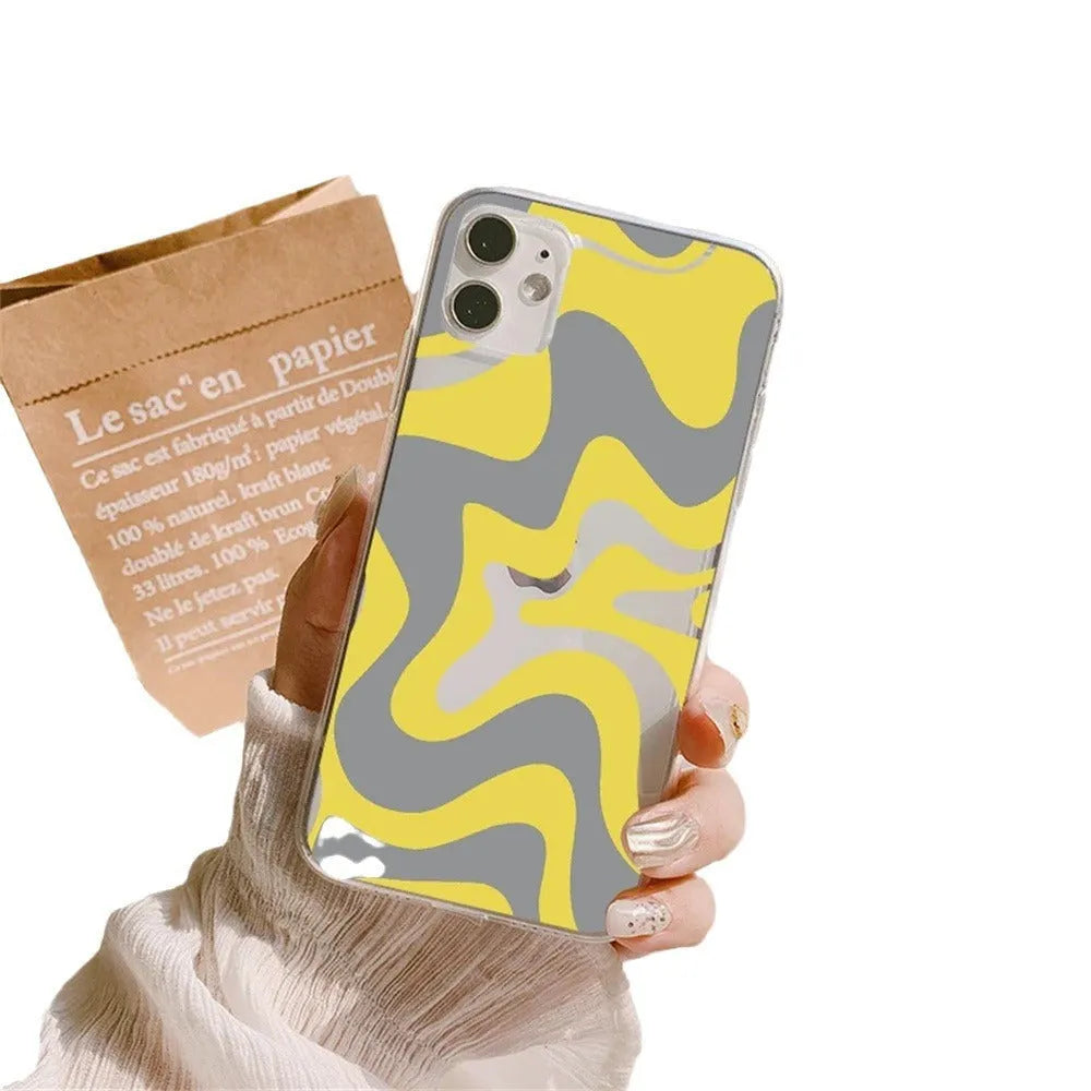 Transparent TPU phone case with striped wave painting pattern for iPhone 14 Pro