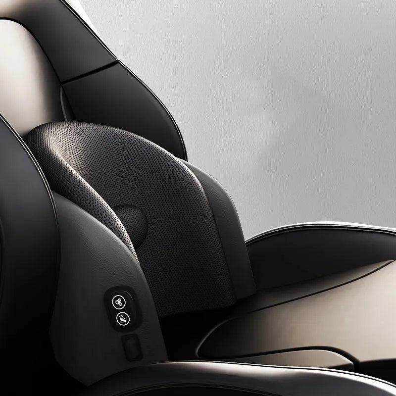 Car massage cushion with memory cotton in classic black colour showing headrest and lumbar support components