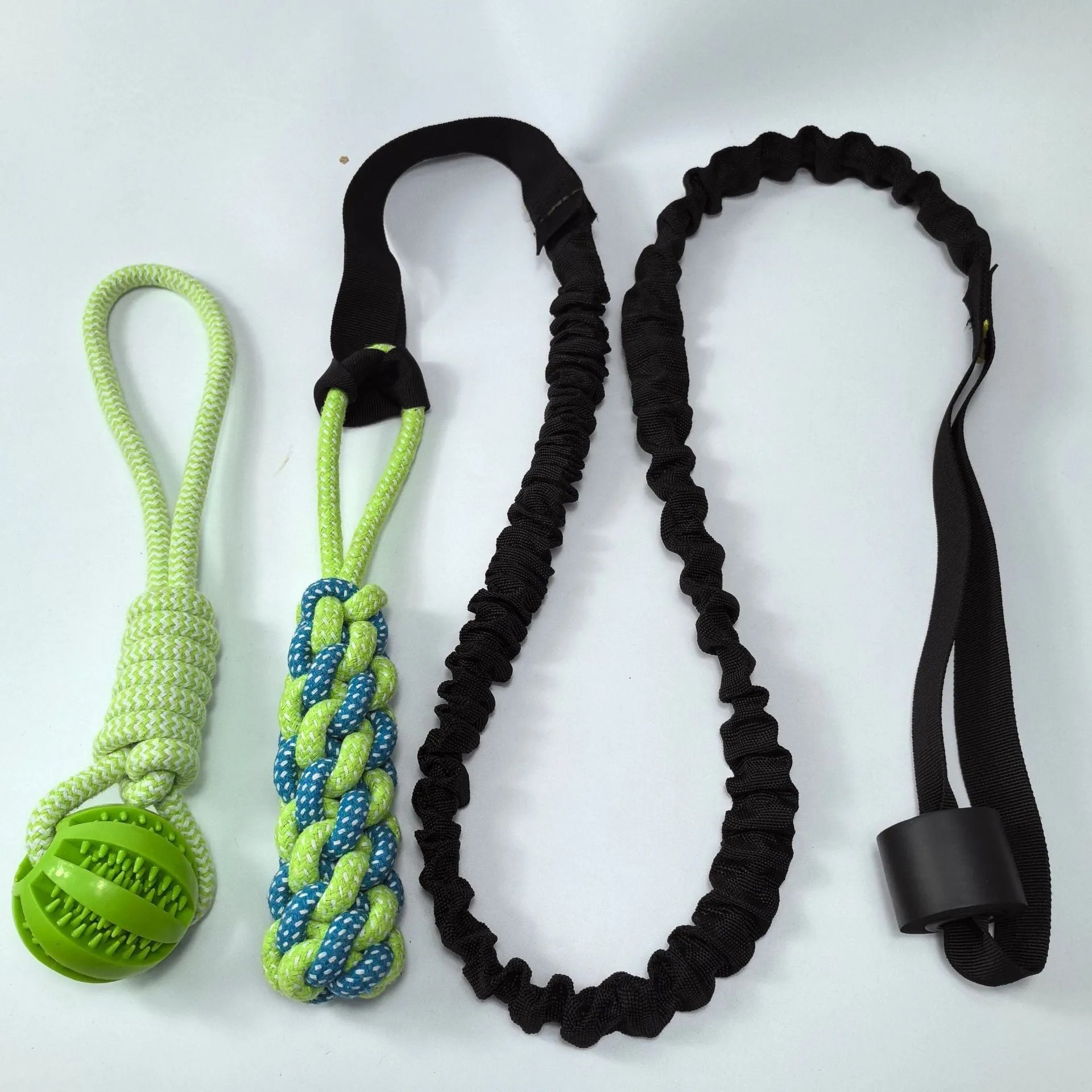 Cotton thread dog tug of war rope toy showing four design options for interactive pet play