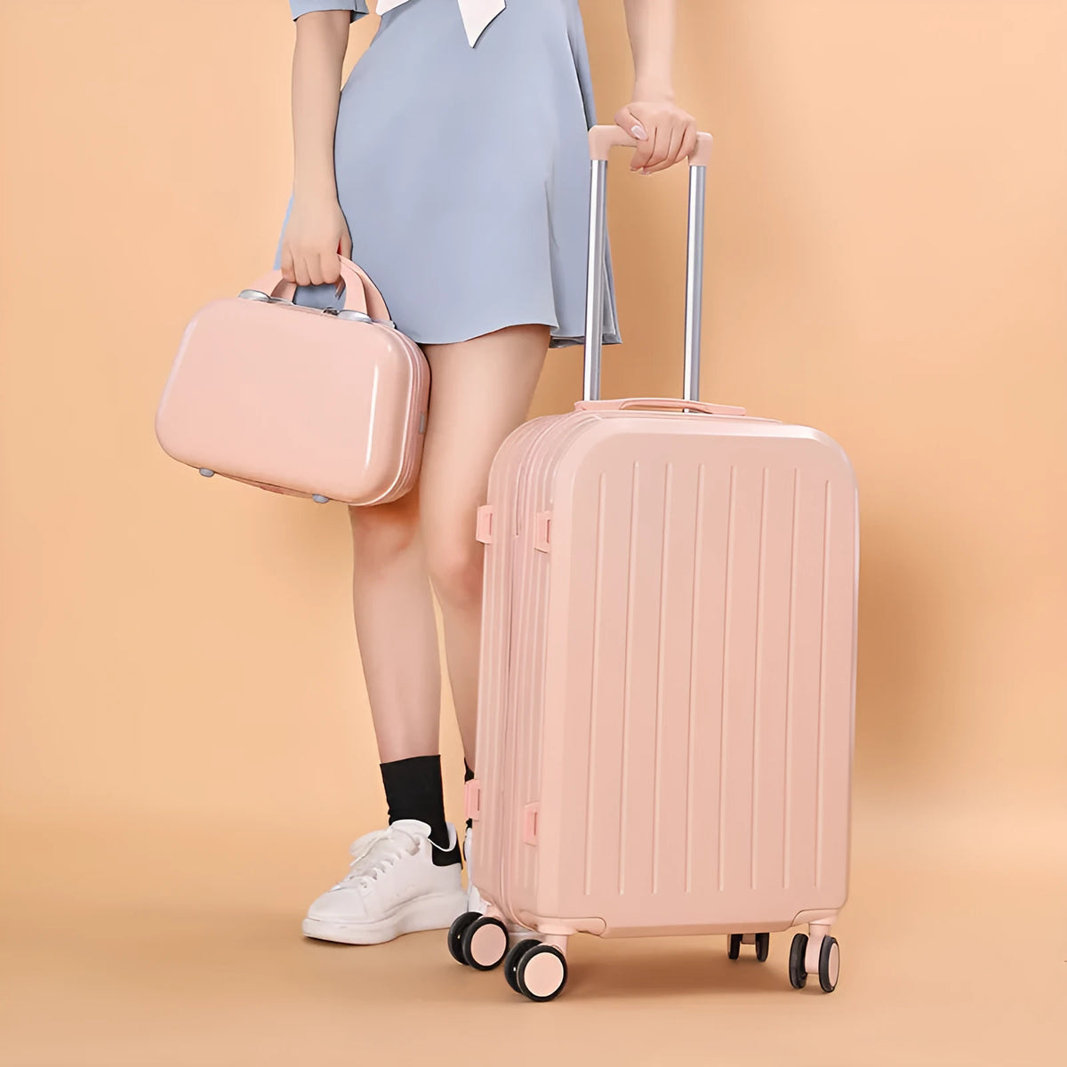Candy colour ABS PC trolley case in Matcha Green, 22 inches, with pull rod and universal wheels