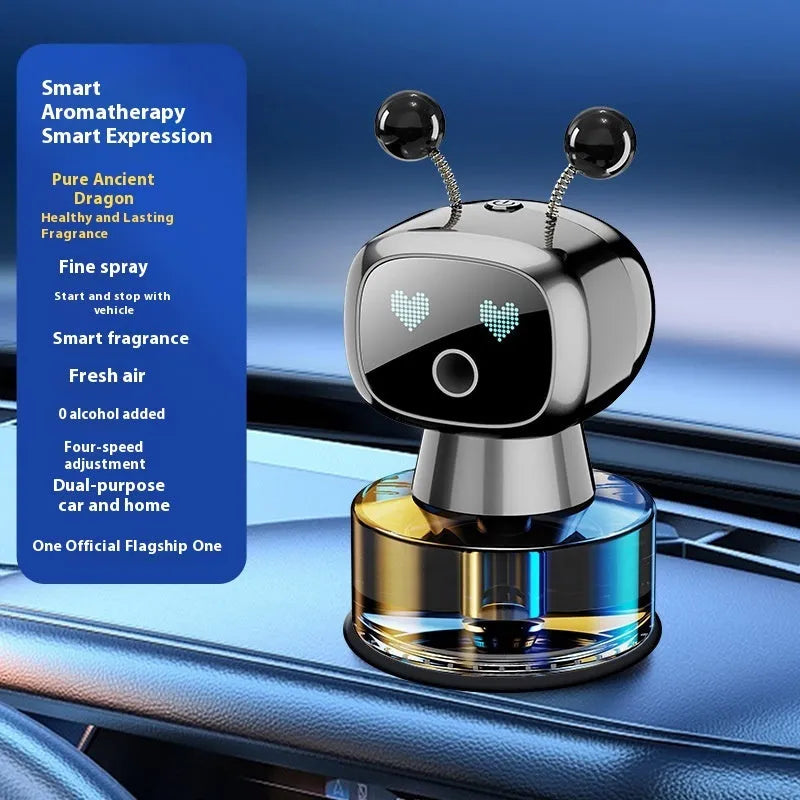 Robot intelligent car aroma diffuser with five fragrance options including Pure Gulong and Classic Ocean