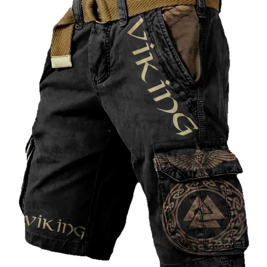 Man wearing black polyester shorts with a 3D digital printed pattern.