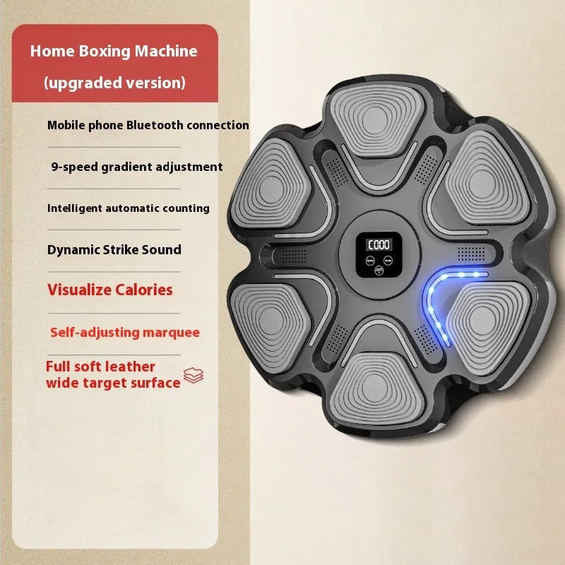 Smart electronic music boxing reaction training target wall unit with gloves, shown in white finish.