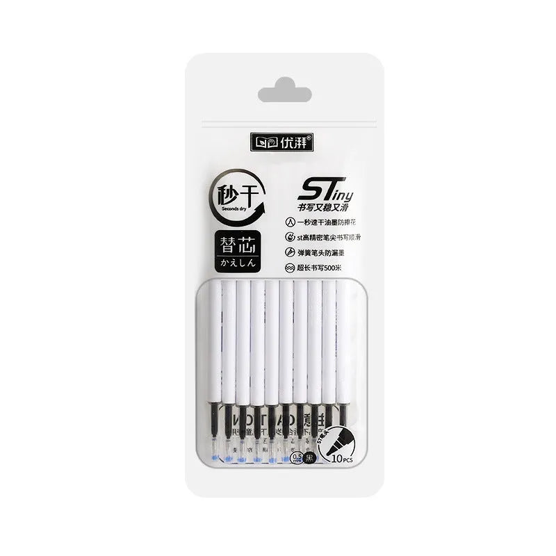 One Second Quick-drying refill neutral push bullet available in black red blue and ink blue with 500 metre writing length