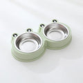Stainless steel double pet bowl for food and water with a coloured silicone anti-slip base.