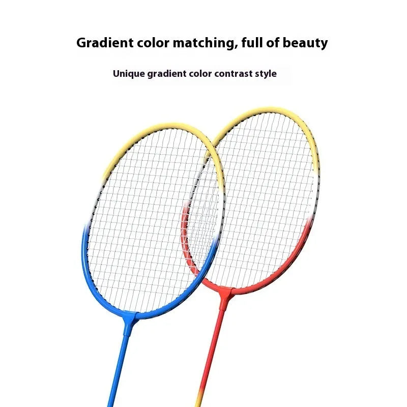 Pair of blue and red ultra-light alloy badminton rackets with split frame.