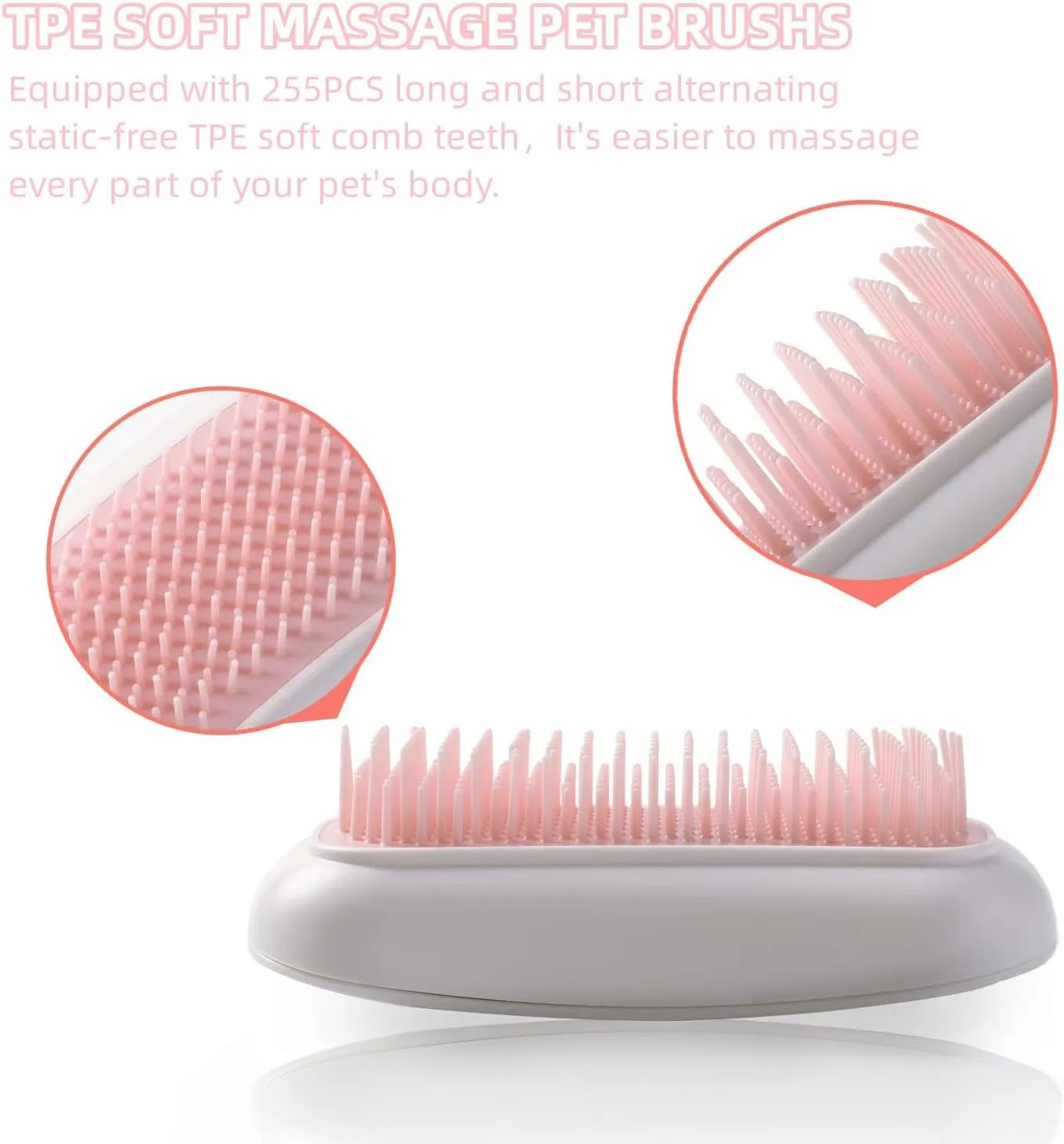 Pink electric pet massage brush with TPE teeth for cats and dogs