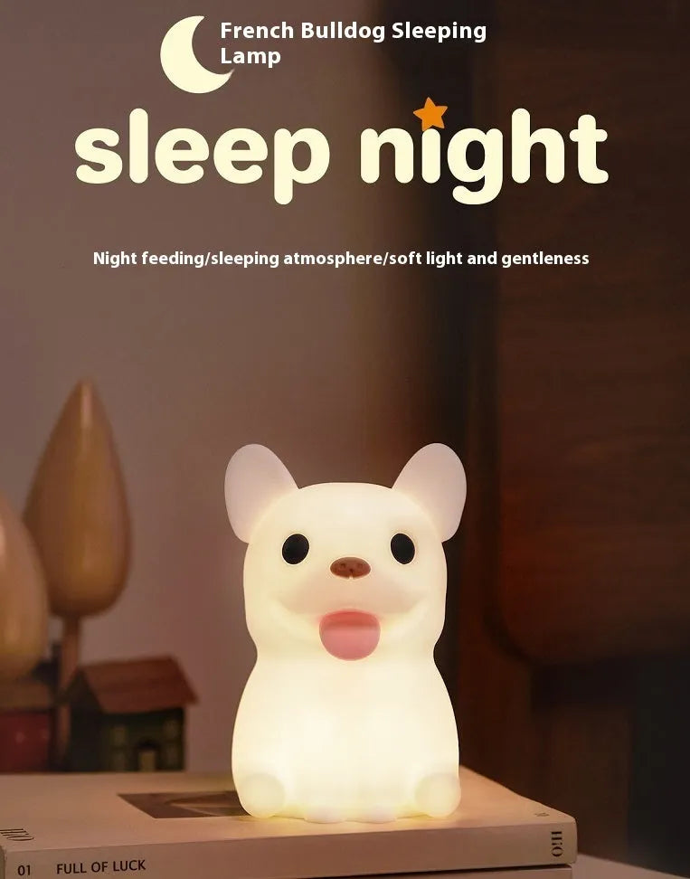 Cartoon animal USB night light with dimming control on bedside table