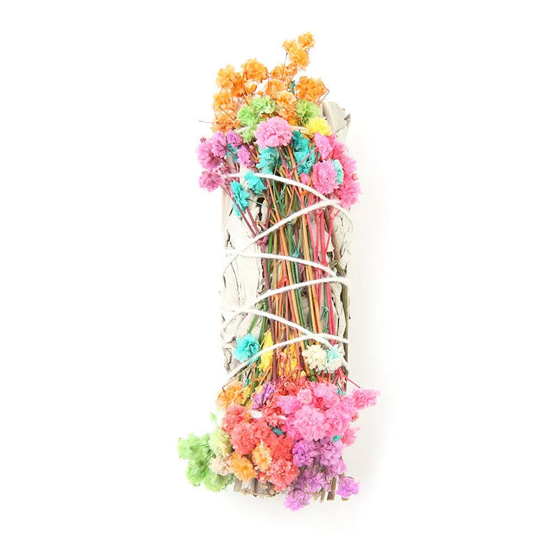 White sage and red rose petal incense bundle for fresh air with colourful dried botanicals