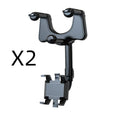 Black rearview mirror car phone holder with rotating head and four gripping claws extended.