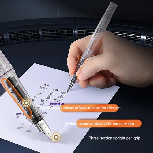Automatic suction fountain pen with plastic barrel, stainless steel nib, and 40ml ink feeder