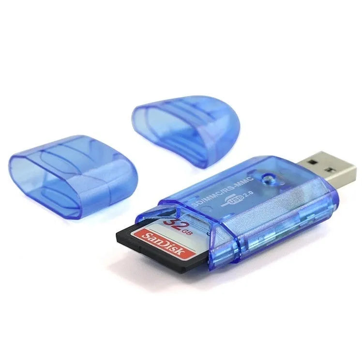 Transparent plastic USB card reader with LED light option on desk