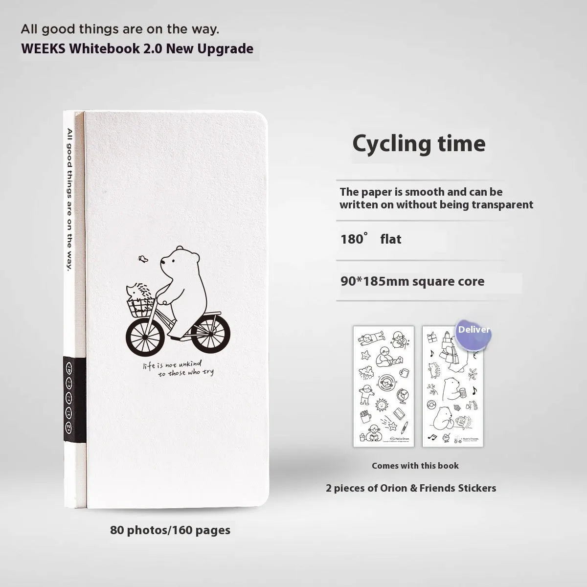 A5 simple plaid paper notebook with a white cover and a pair of decorative stickers.