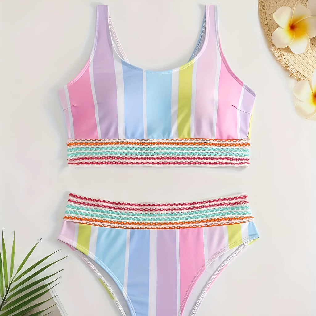 Women's striped sport bikini set for swimming and wading activities