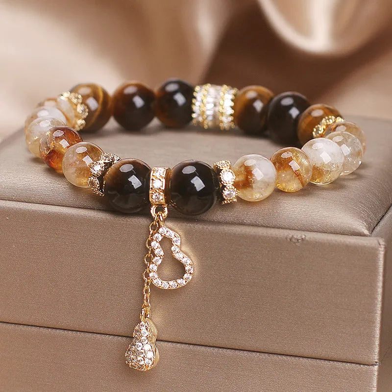 Yellow tower crystal tigereye Fu Lu bracelet for women with electroplated finish