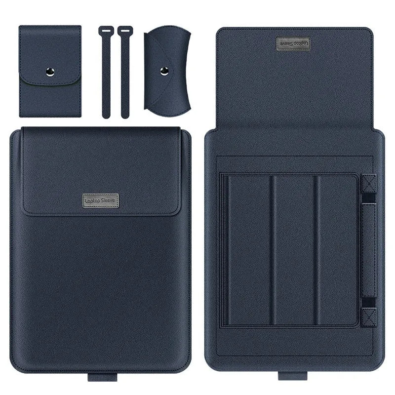 Imitation leather laptop protective sleeve in black with plush interior lining