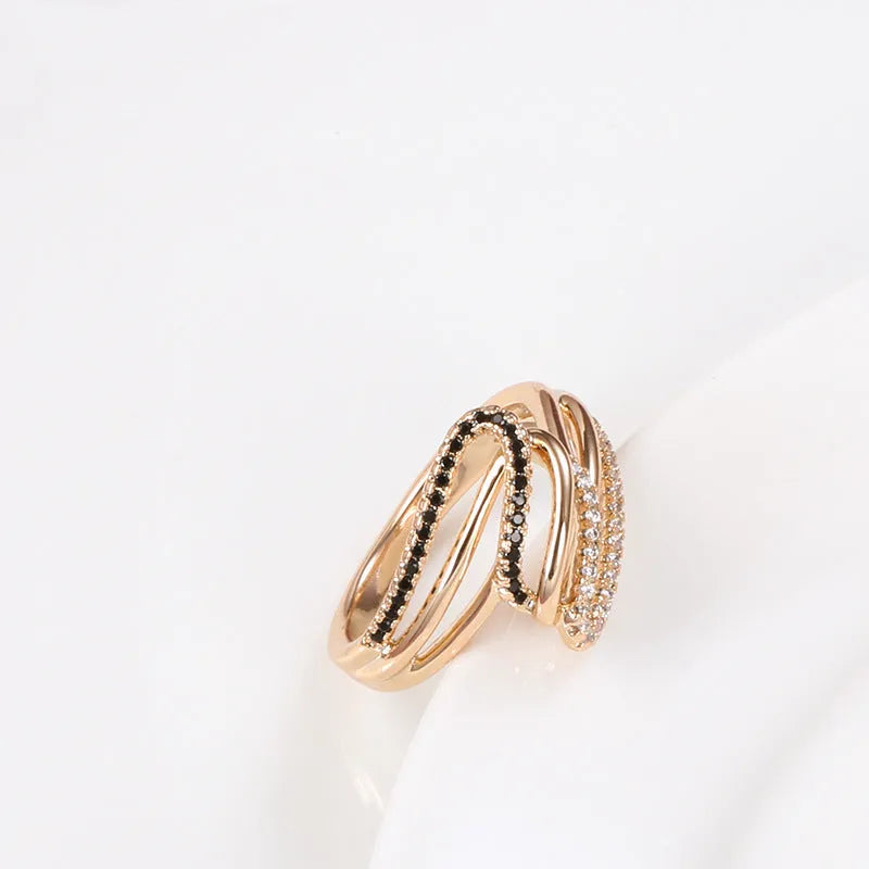 Close-up of a women's copper ring with micro-inlaid sparkling zircon stones in WK2230 colour.