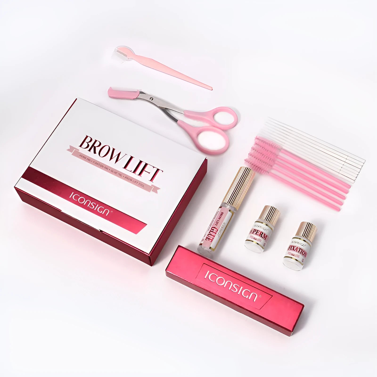 Pink eyebrow perm set with quick ironing suit for eyebrow styling and grooming