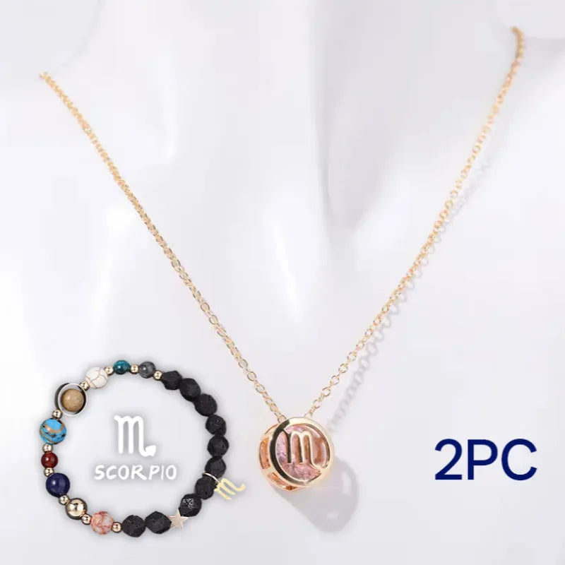 Natural stone beaded necklace and bracelet set on elastic cord.