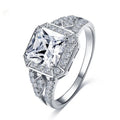 Geometric zircon women's ring with hollow ornament design in platinum colour