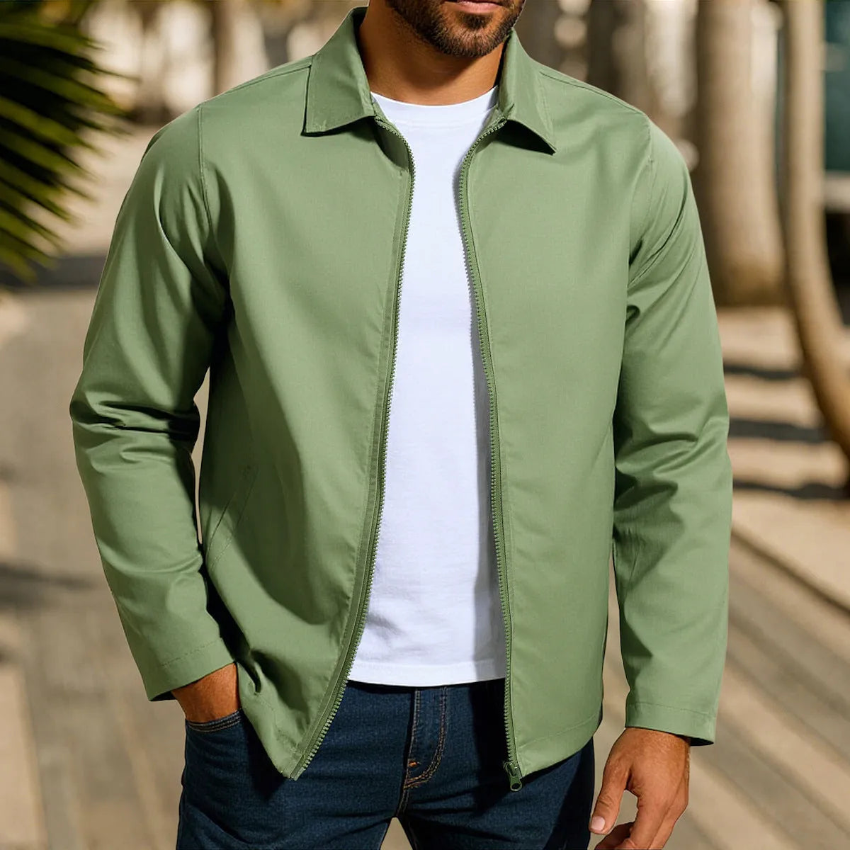 Men's zipper cardigan jacket with raglan sleeves in polyester blend available in four colours