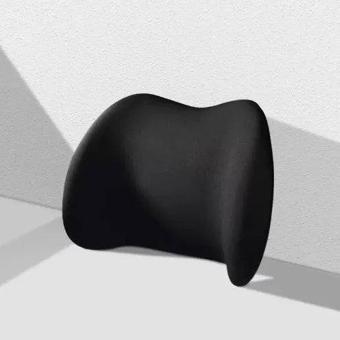 Car headrest, neck support, and waist cushion set made from memory cotton foam in black, green, grey, or pink.