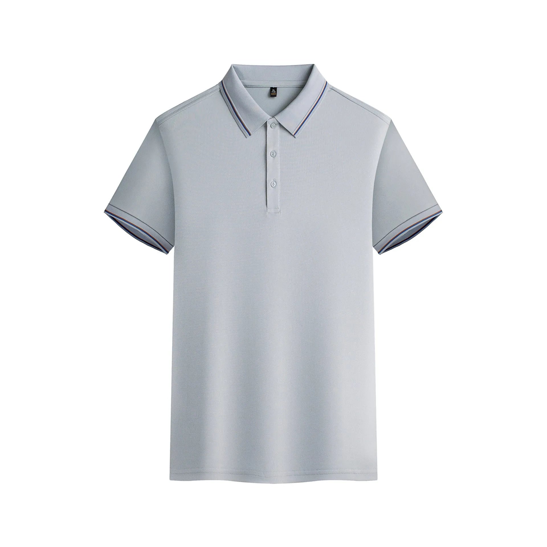 Men's navy blue short-sleeved polo shirt made from quick-drying polyester fabric for summer.