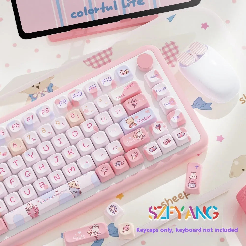 Sweet Cotton Candy coloured mechanical keyboard keycaps arranged in 112-key and 120-key sets