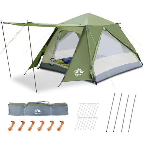 Dark green automatic instant pop-up camping tent for two people with dimensions 2.9m long x 2m wide