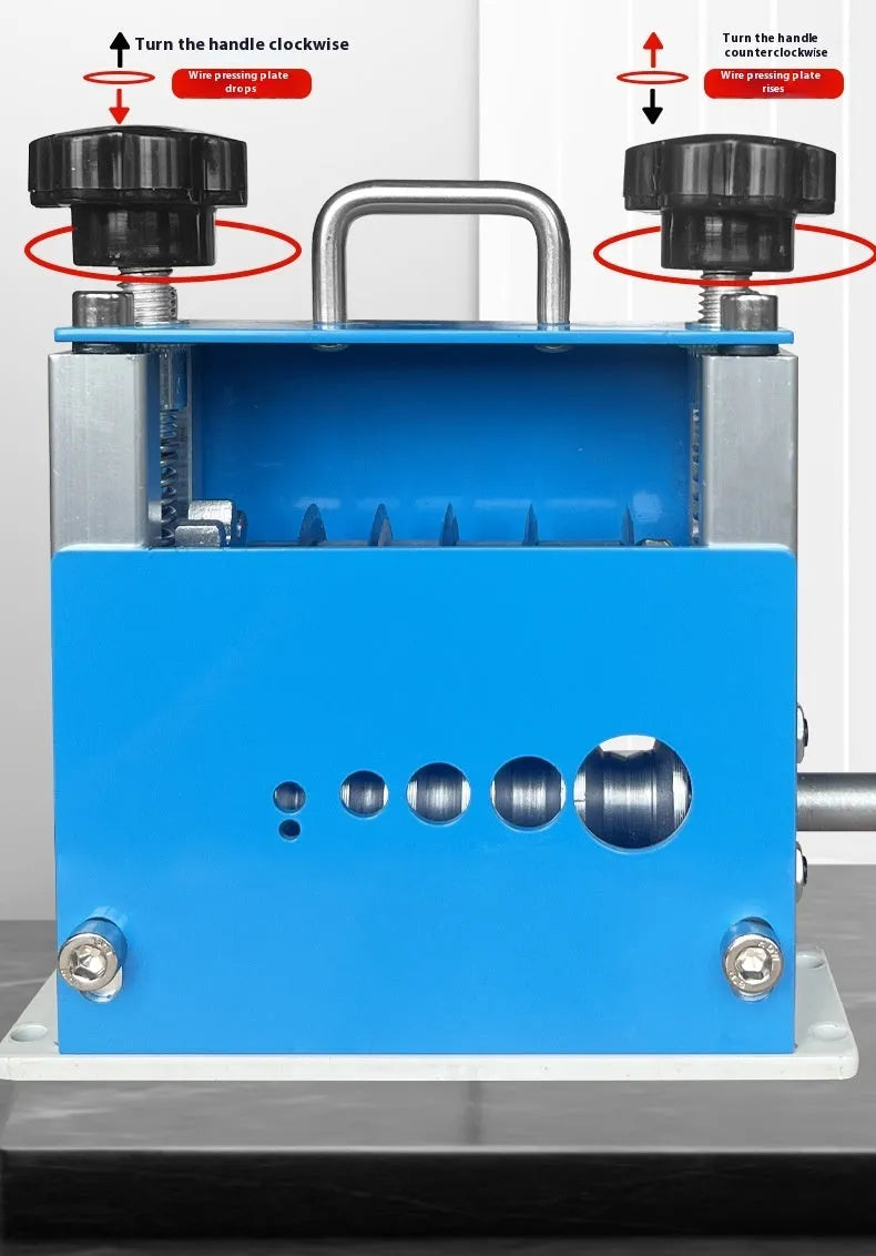SD-017 manual wire stripping machine showing compact tool with adjustable jaws for 0.5-17mm wires.