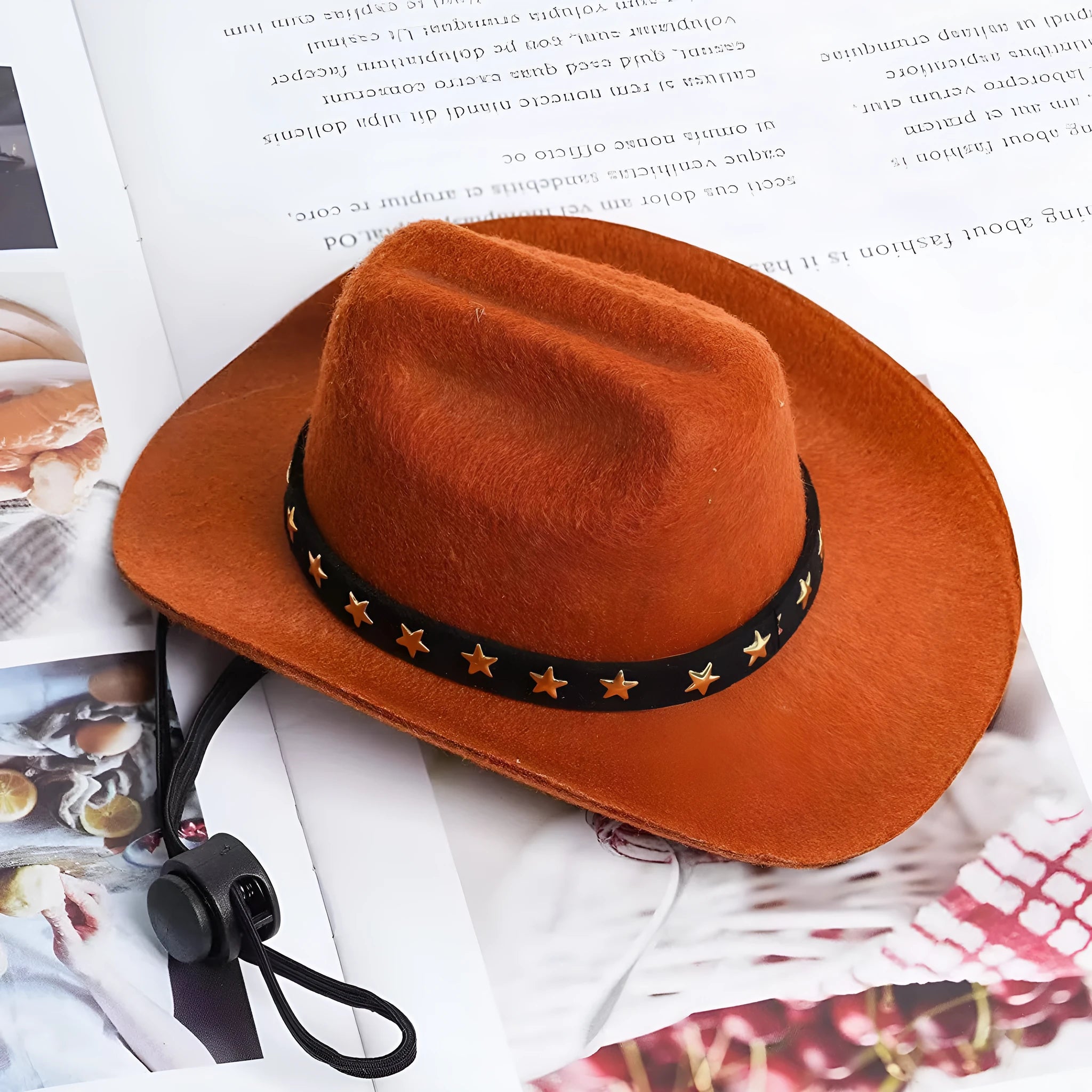 Wool felt pet hat in beige with conical shape, available in S and M sizes
