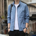 Autumn jacket loose lapel casual coat zip pocket polyester blend black gray blue sizes M to 5XL