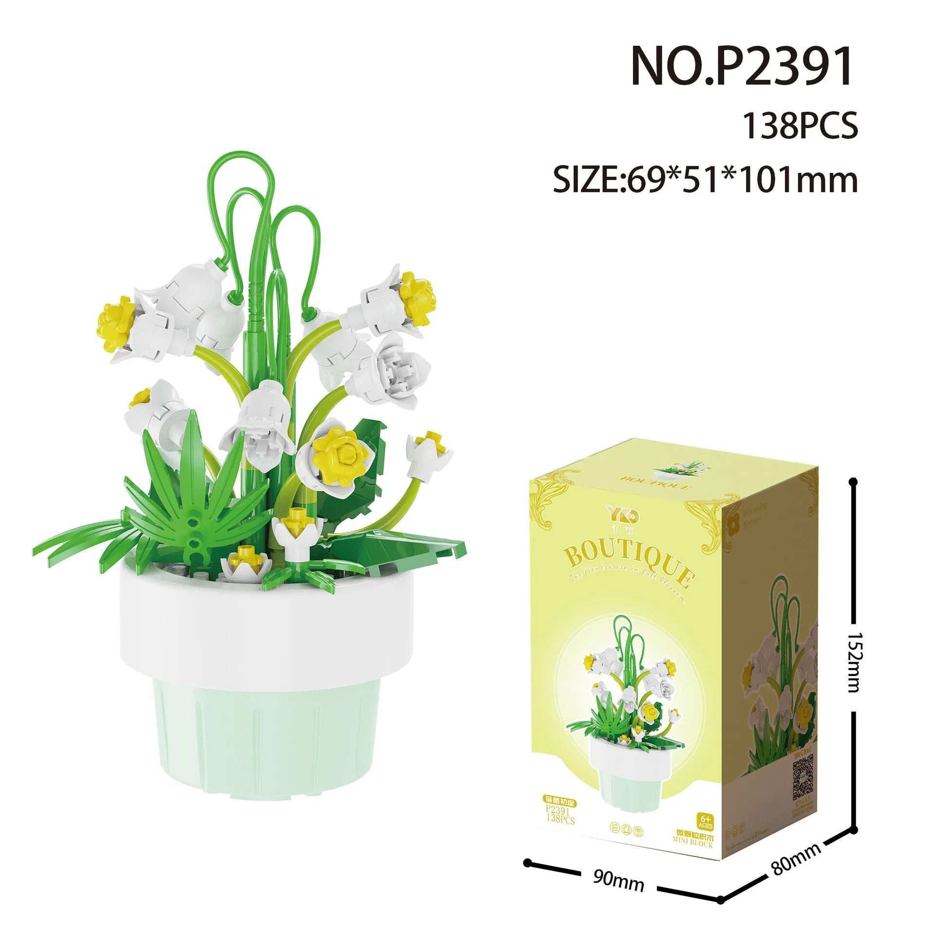 Micro diamond particle potted building blocks set in Smile to the Sun flower design, displayed in colour box packaging