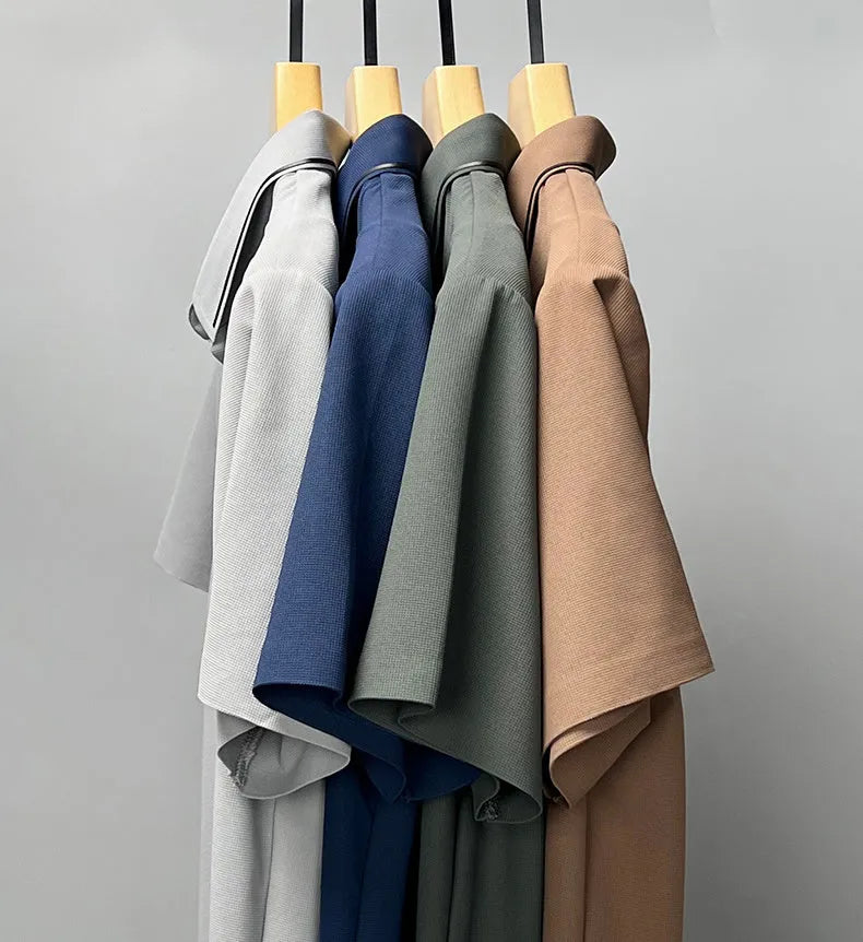 Men's ice silk short sleeve shirt collar summer polo shirt, loose fit, solid colour, nylon fabric, casual top