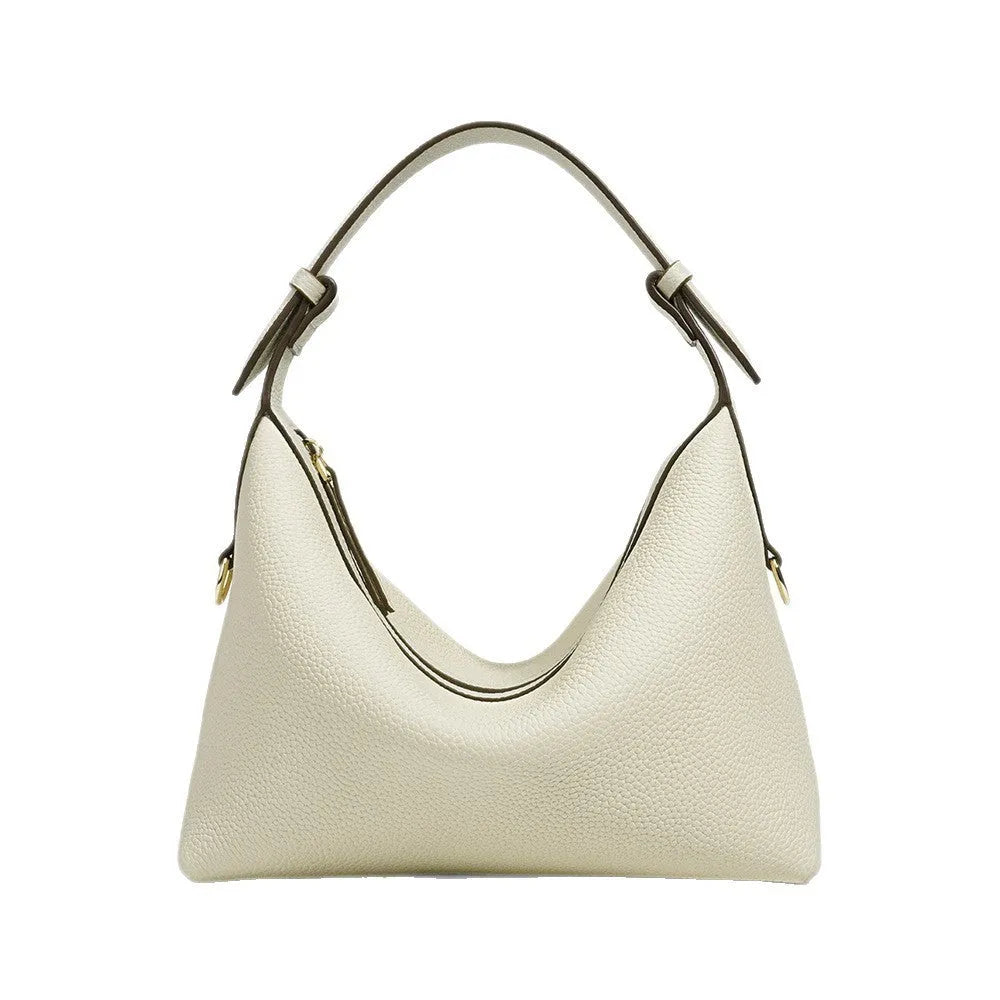 Genuine leather women's cross-body bag in dumpling shape with first layer cowhide, beige colour, size 23cm