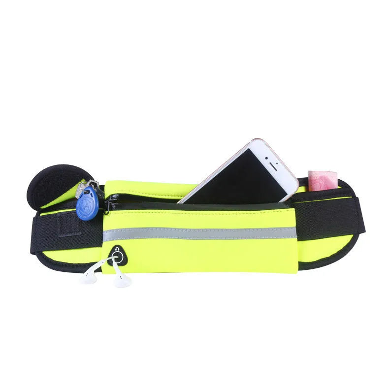 Nylon fitness waist bag 20x10cm in solid colour with zippered pocket for running cycling gym