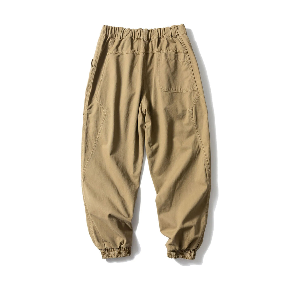 Cotton tapered casual pants with large pockets in Japanese retro style with ankle ties