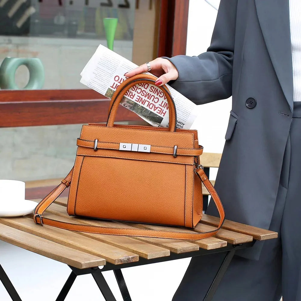 Small square genuine leather shoulder bag with zip compartments in six colour options