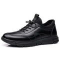 Men's black casual business shoes with cowhide leather upper and square heel