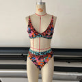 Women's floral print high-waist bikini set shown in product colour.