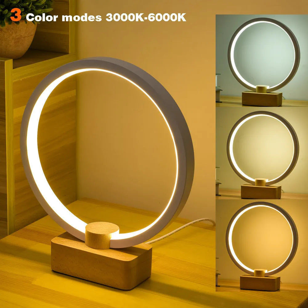 Solid wood smart LED night lamp with bamboo holder and USB cable
