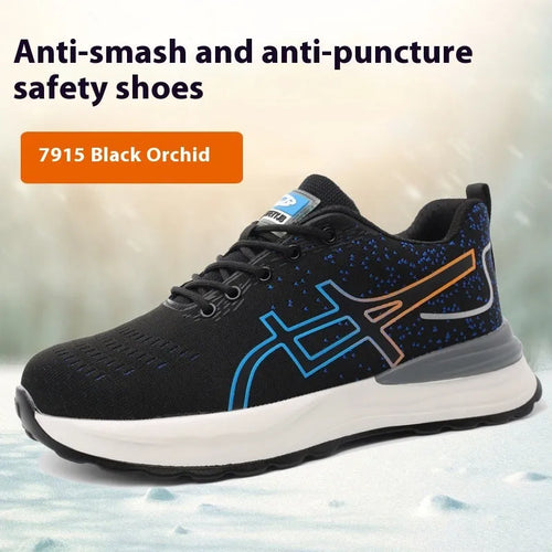 Brown leather labour protection safety shoes with rubber sole, shown on a white background.