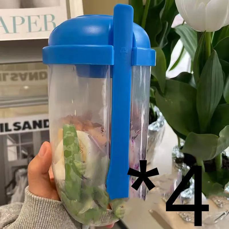 Ins style 1000ml salad cup with white fork and leak-proof cover, Klein Blue colour, on white background